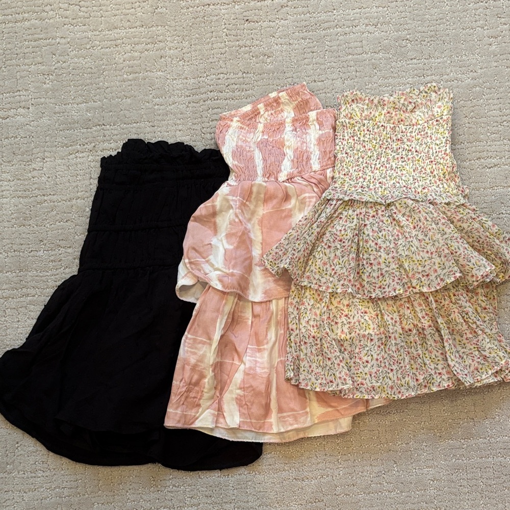 Set of Three Tiered Skirts - Black, Pink, Floral small and mediums